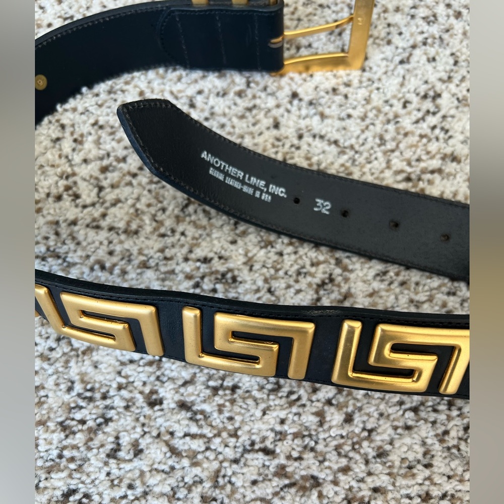 Another Line Inc Genuine leather black belt with gold hardware design 32” - Picture 2 of 4